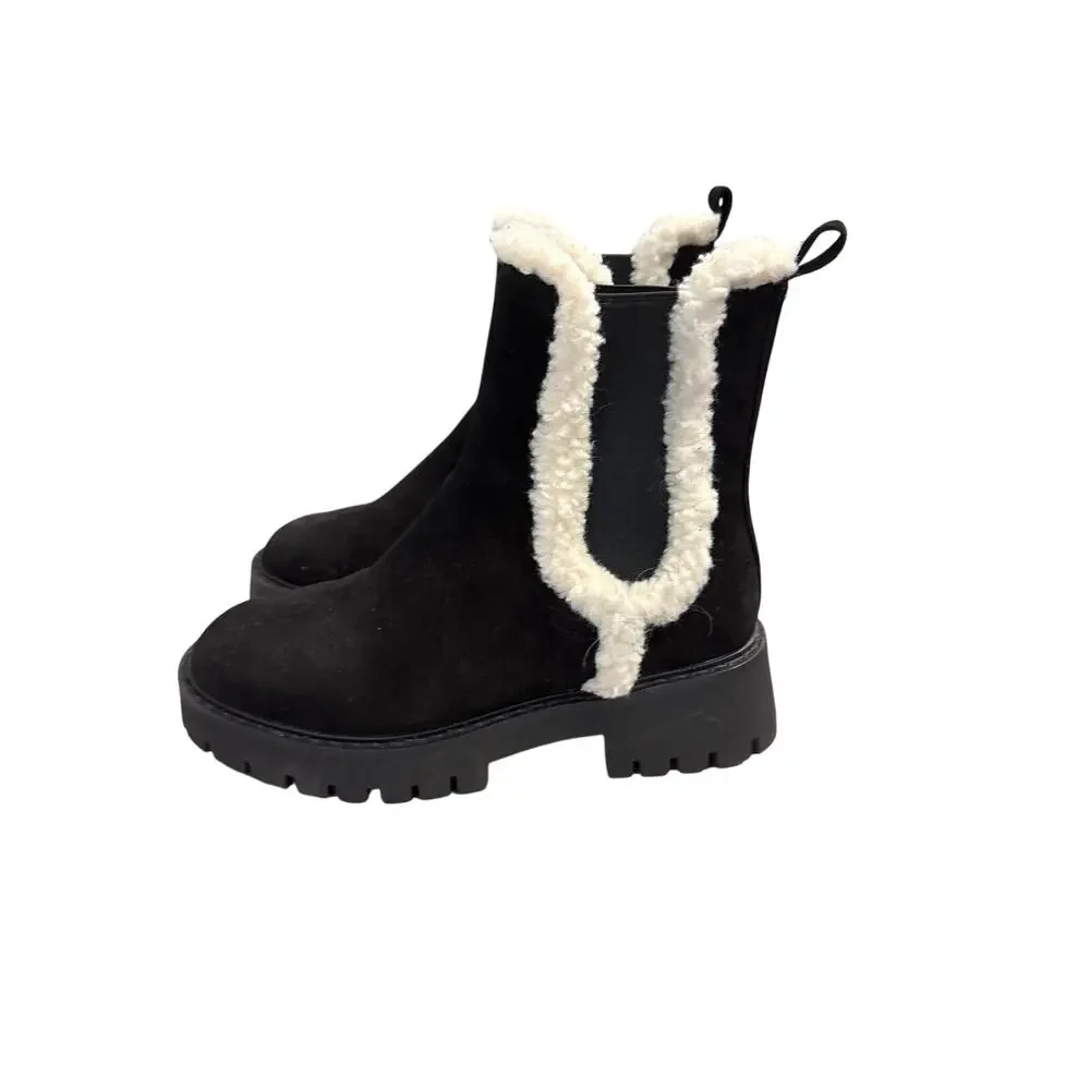 MIchael Kors Black Fur Trimmed Pull On Boots Sz 9